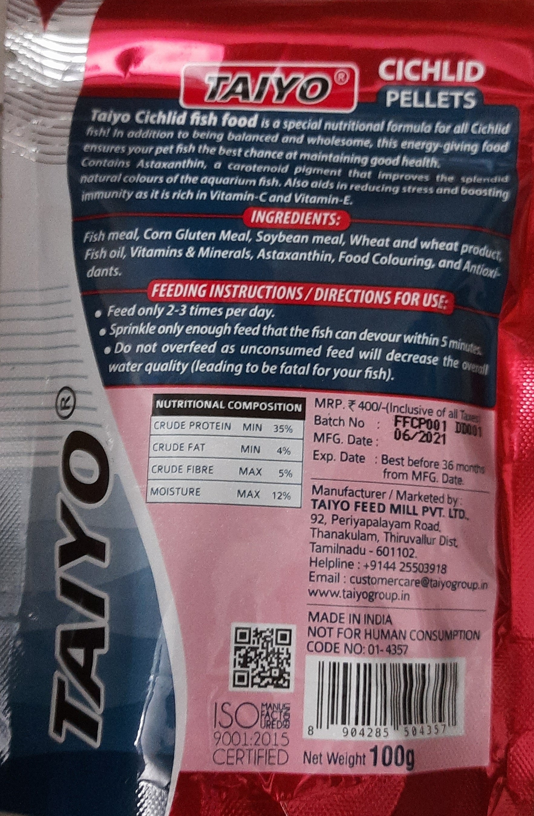 Taiyo Cichlid Premium Pellets 100 Grams