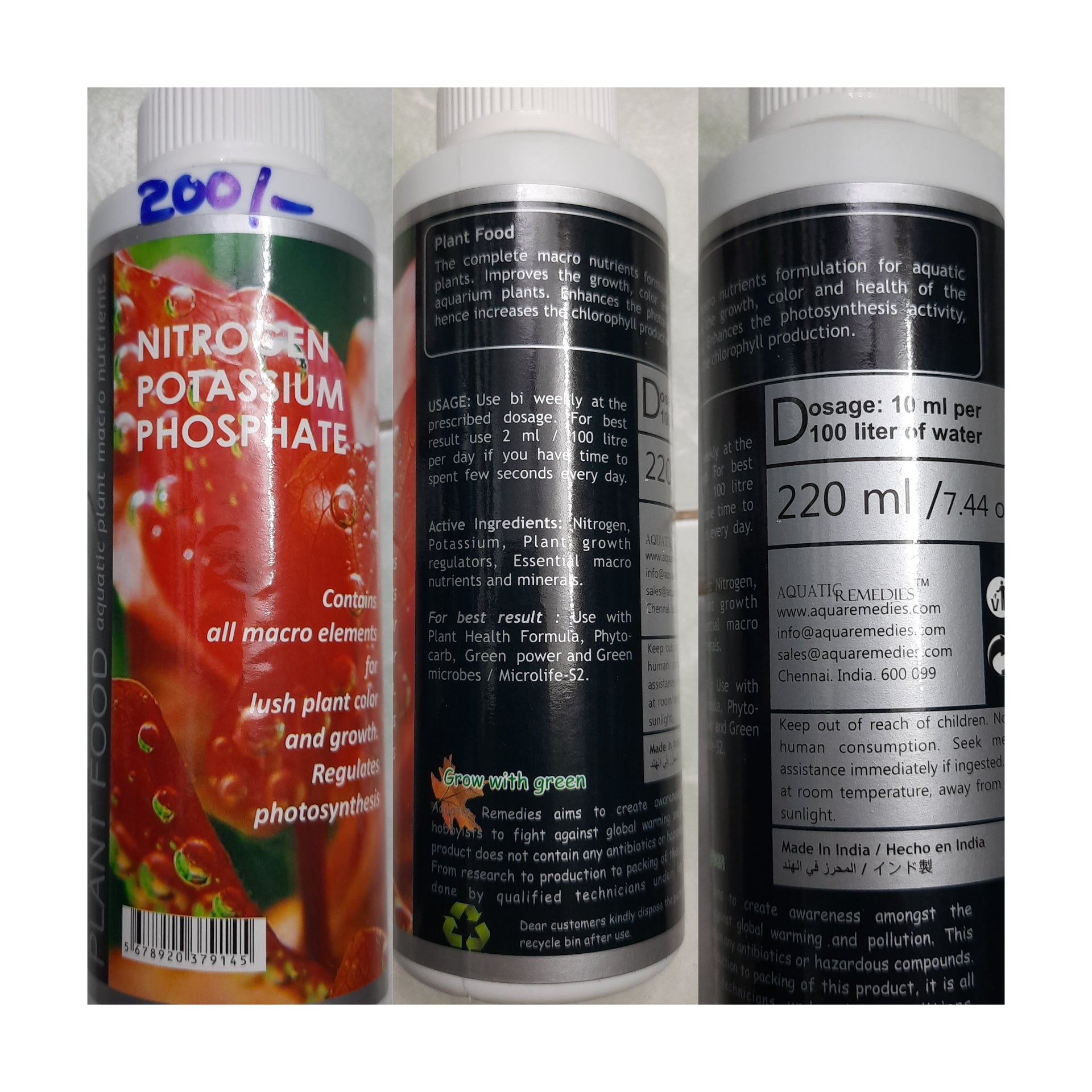 PLANT FOOD (Nitrogen Potassium Phosphate) 220 ml - Aquatic Remedies